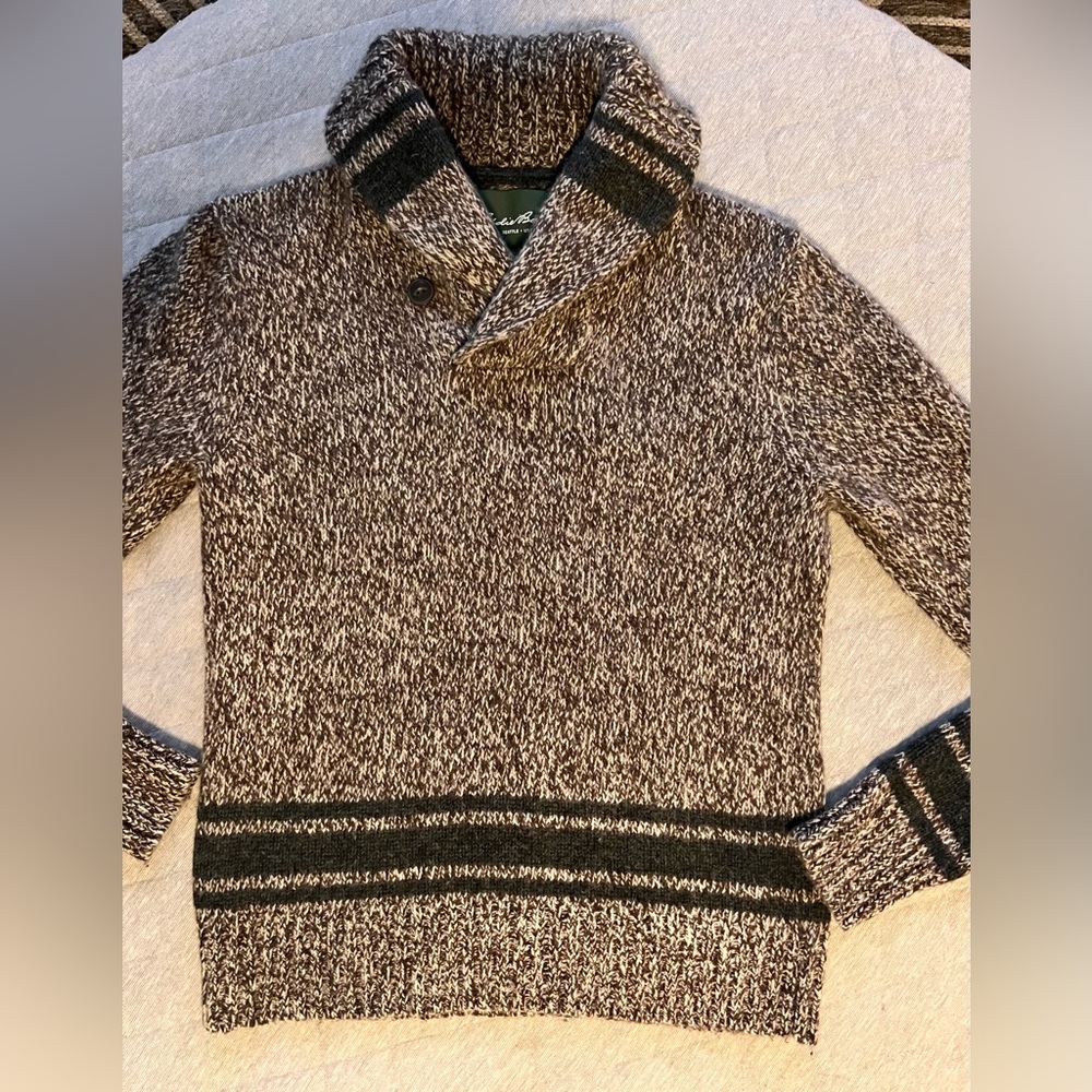 EDDIE BAUER Vtg Mens Small Chunky Woven Lamb’s Wool Sweater Excellent Condition - Picture 2 of 12